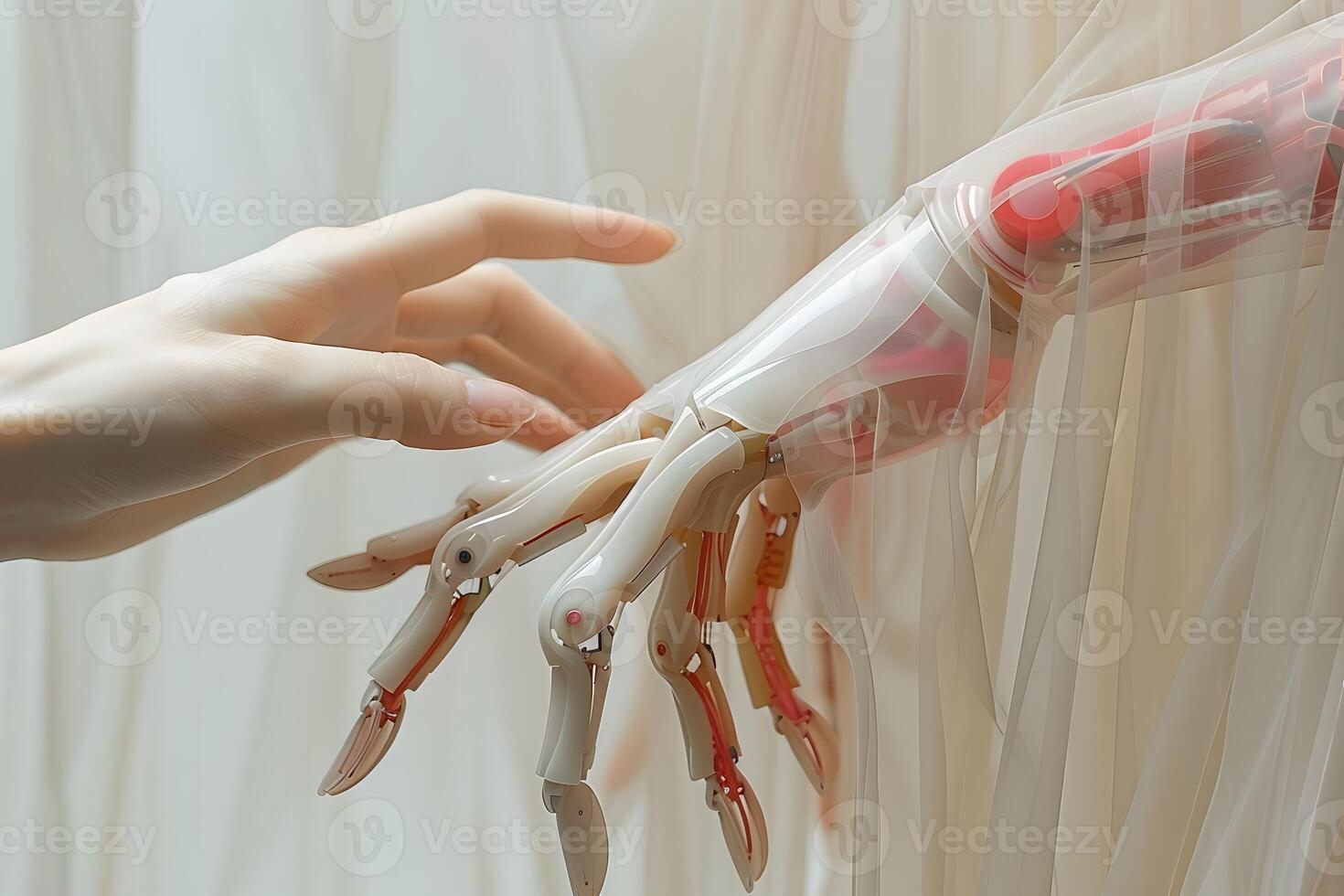 Human and Robot Hand Connection - Futuristic Touch in Technology and AI Interaction photo