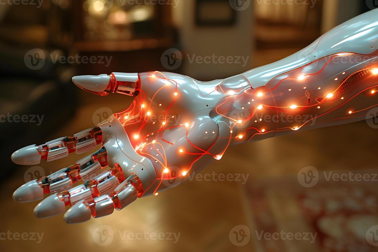 Futuristic Robotic Arm with Glowing Circuitry for Technological Innovation Concepts photo