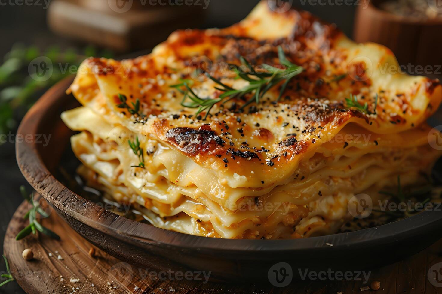 Gourmet Homemade Lasagna with Fresh Herbs and Melted Cheese photo