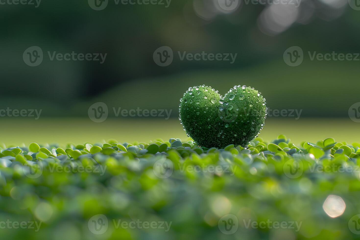 Heart-Shaped Dew-Kissed Leaf in Lush Greenery - Nature's Serenity for Environmental Themes photo