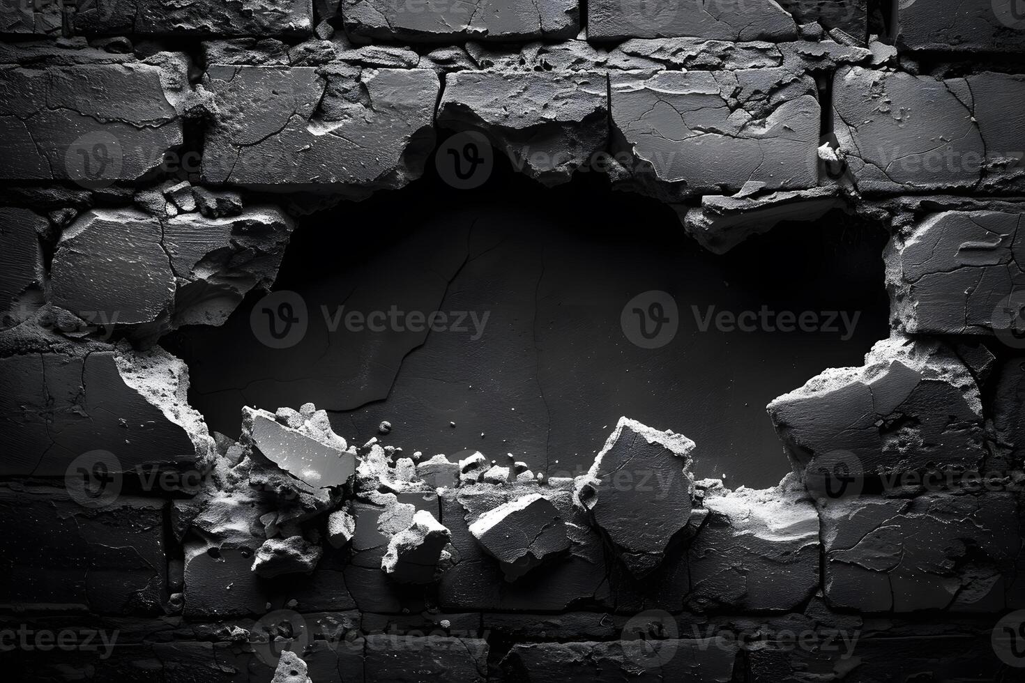 Dark Brick Wall with Cracked Surface for Urban Poster Design photo