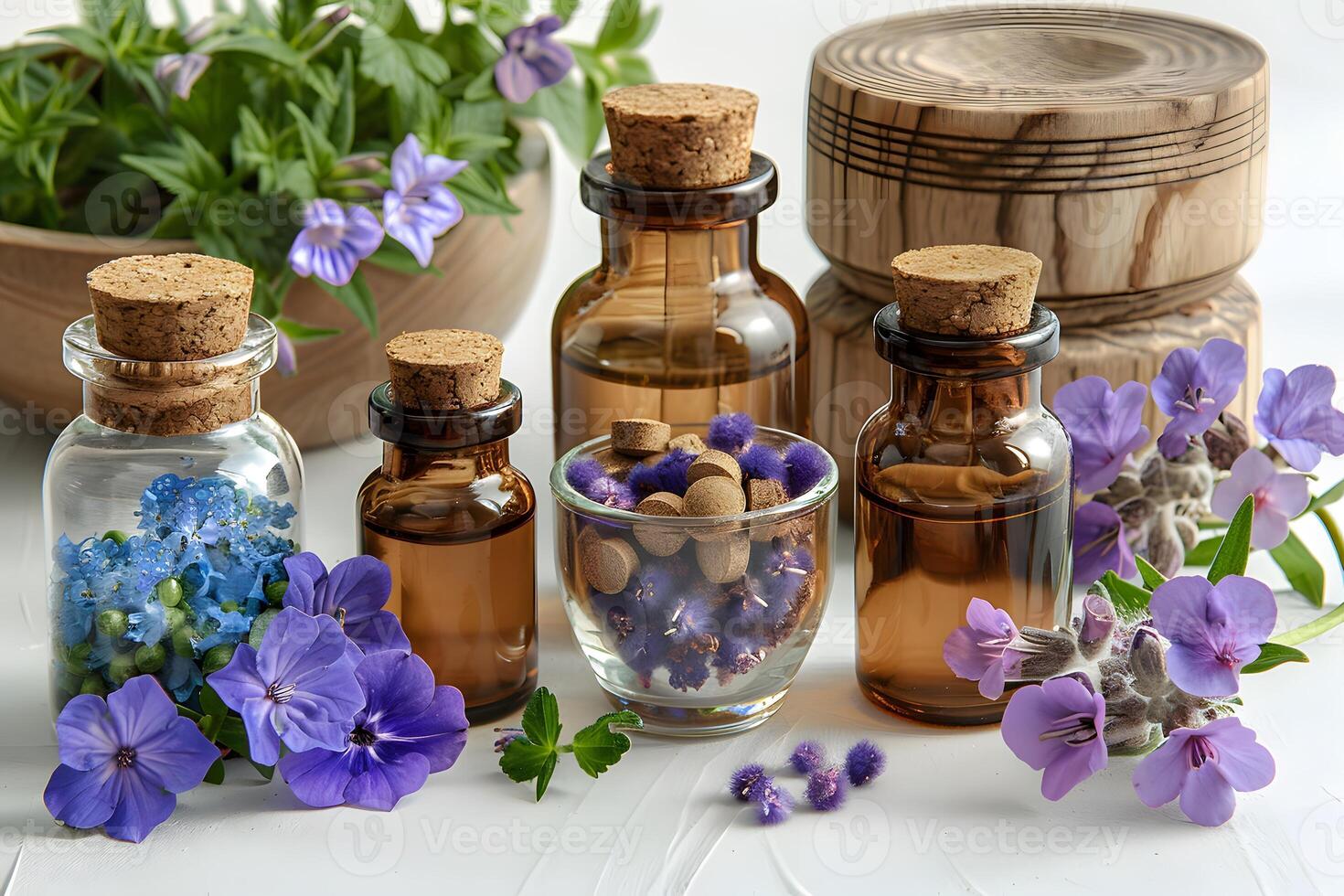 Aromatherapy Essentials with Blooming Flowers and Natural Oils for Relaxation and Wellness photo