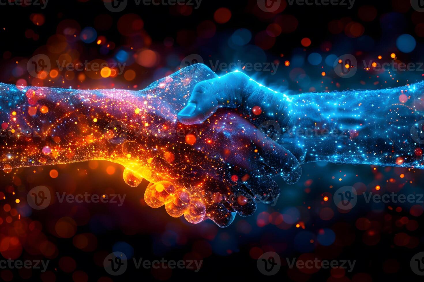Futuristic Digital Handshake Representing Technology Collaboration Concept photo