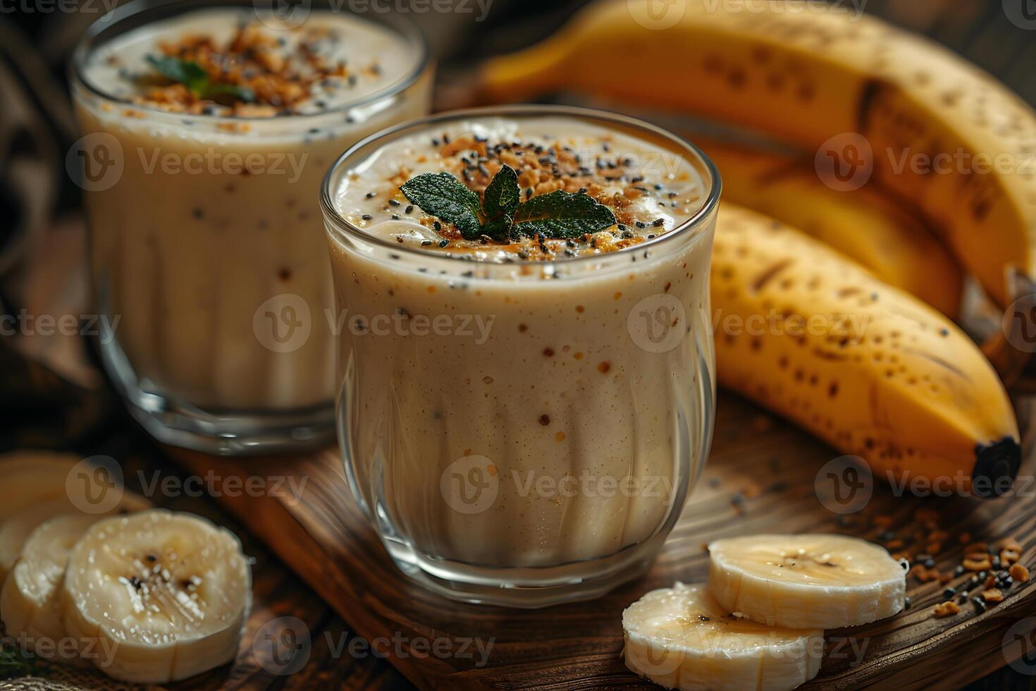 Creamy Banana Smoothie with Seed Toppings for a Healthy Breakfast photo