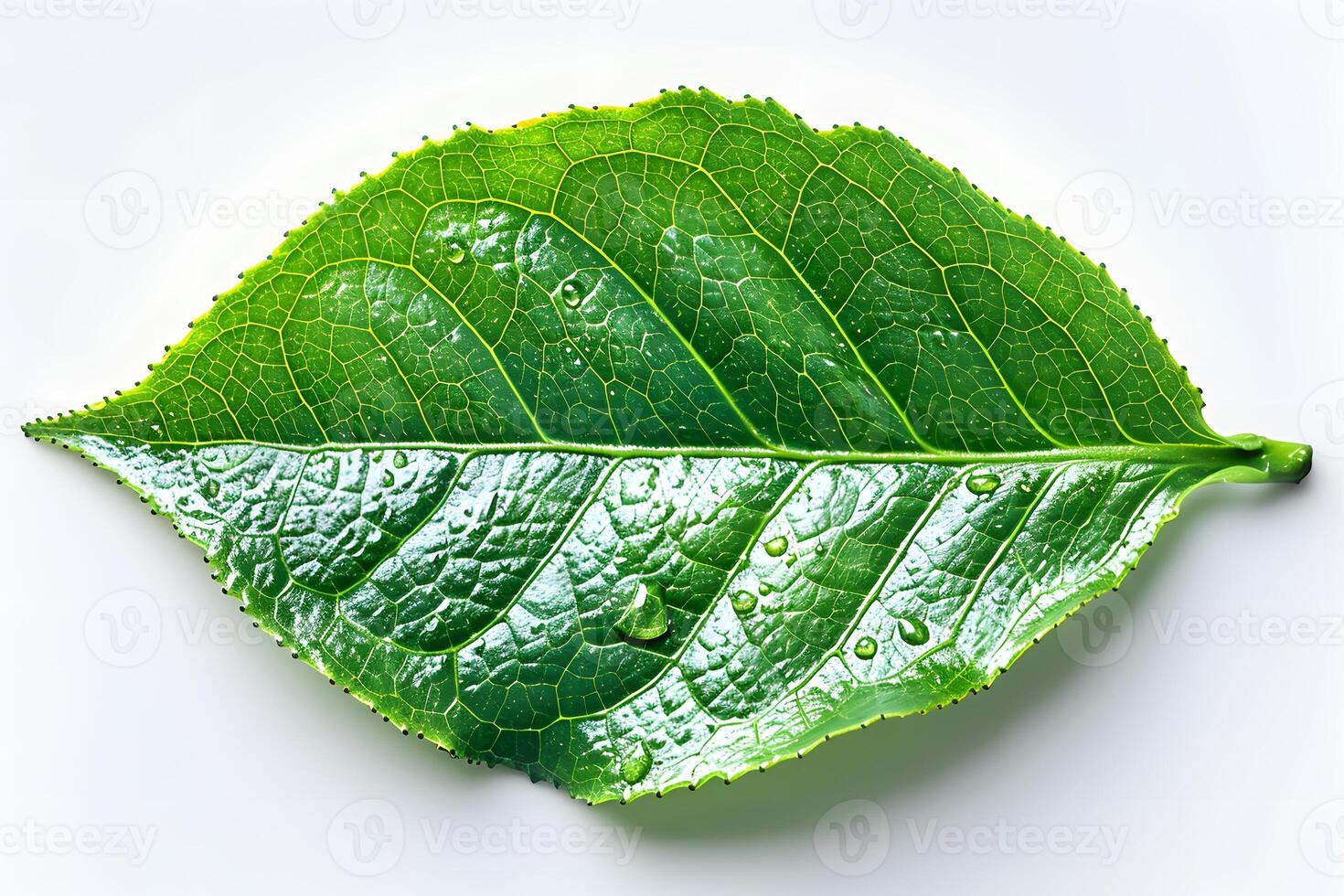 Vibrant Green Leaf with Water Droplets for Nature and Botanical Themes photo