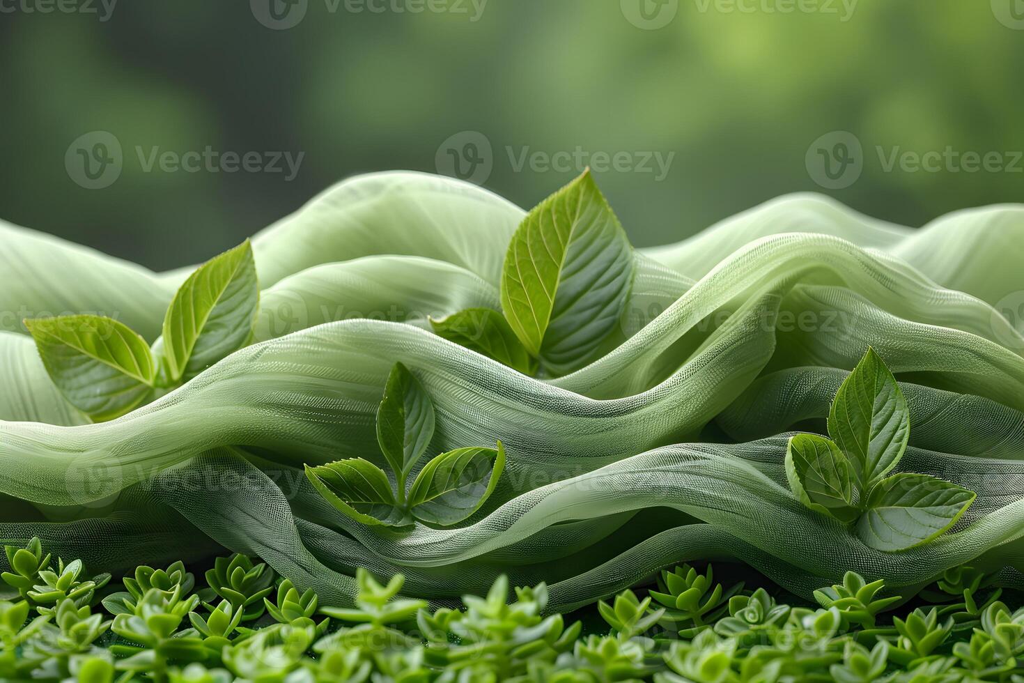 Nature-Inspired Fabric and Fresh Green Leaves Design for Eco-Friendly Decor and Textiles photo
