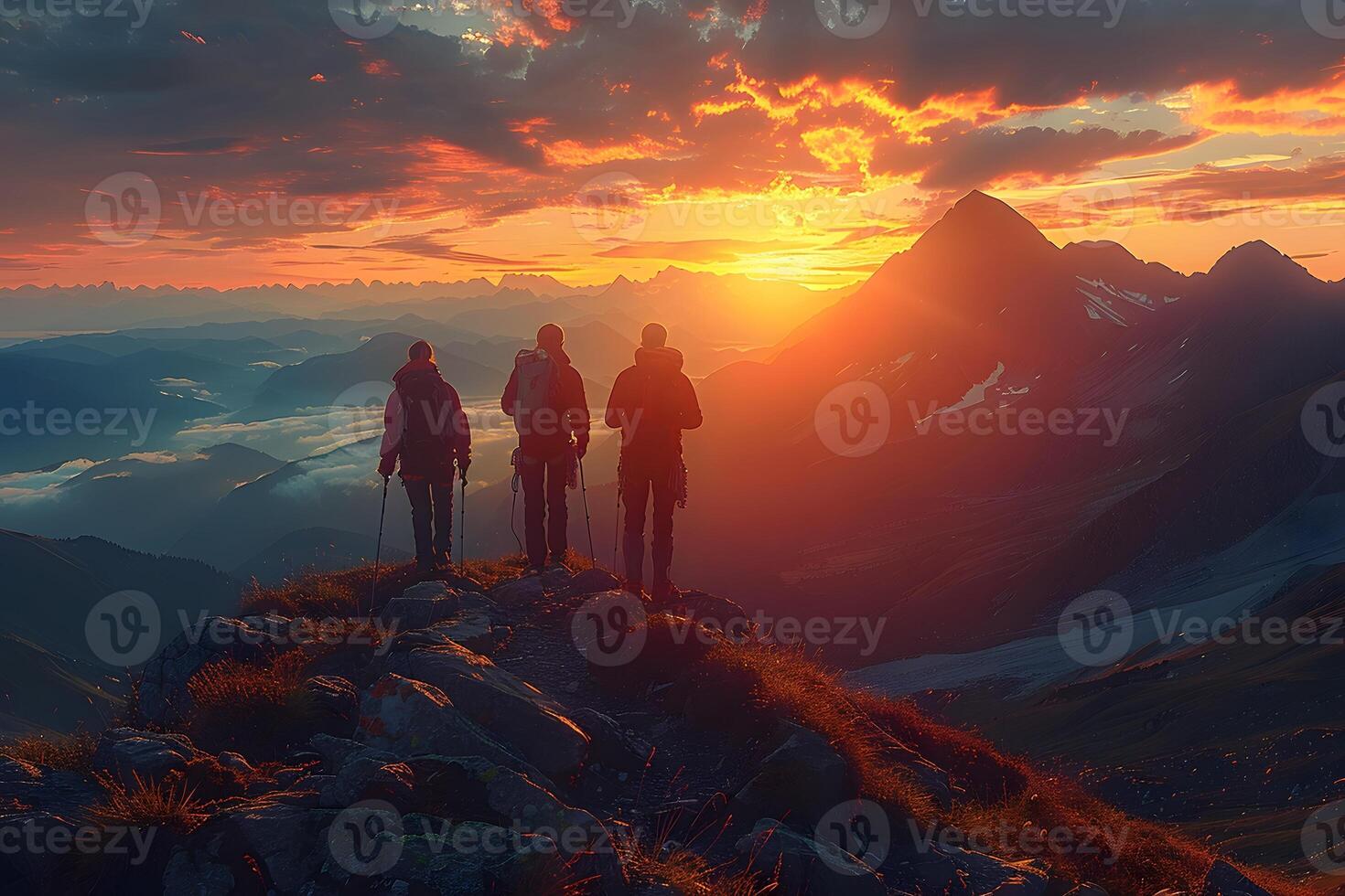 Sunset Mountain Hike Adventure with Stunning Landscape and Vibrant Colors for Travel Inspiration photo