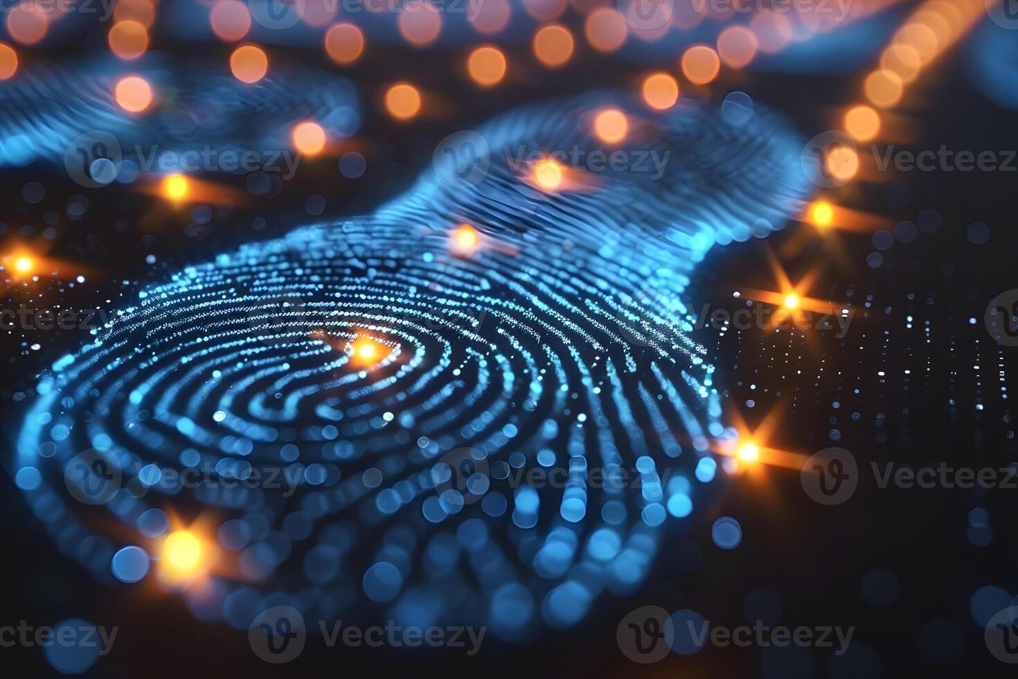 Digital Fingerprint Biometrics with Futuristic Blue and Orange Light Patterns for Security Tech Design photo
