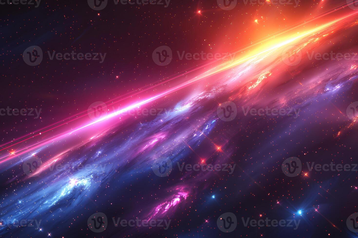 Colorful Cosmic Nebula in Deep Space with Vibrant Streaks of Light photo