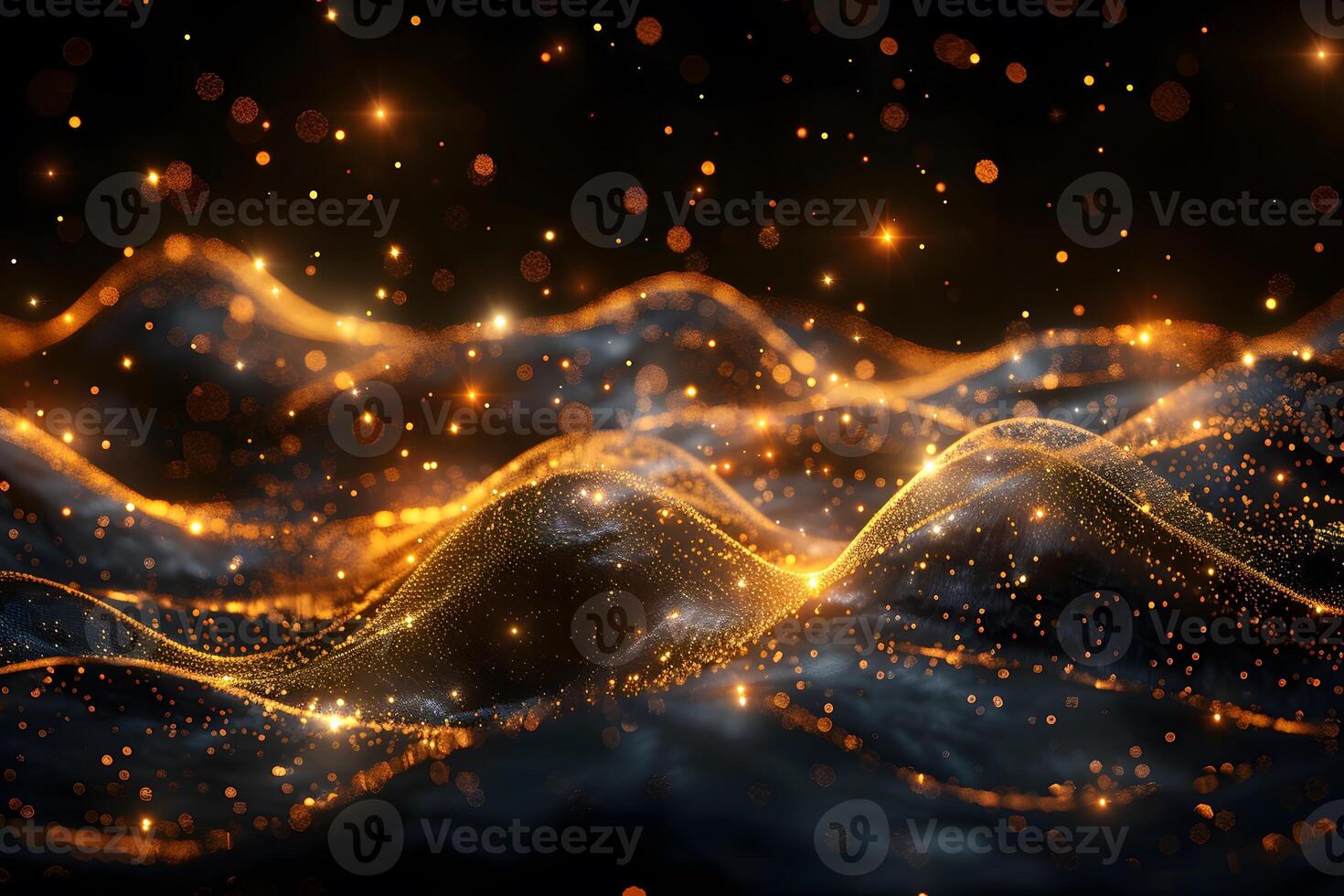 Glowing Abstract Waves with Golden Sparkles for Digital Design and Background Art photo