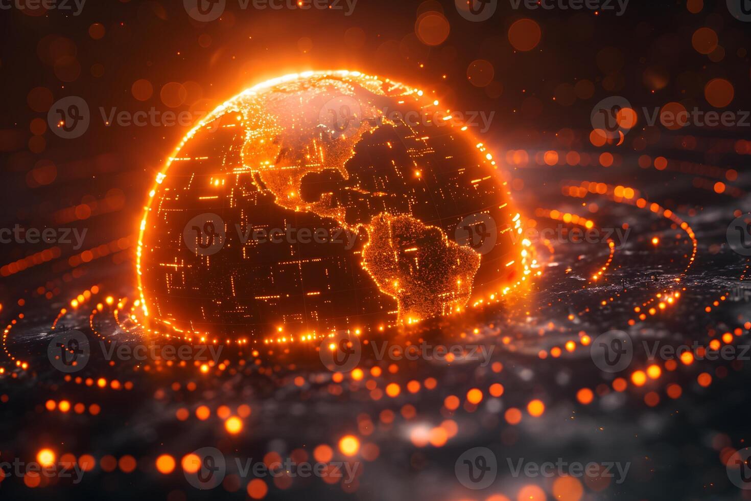 Futuristic Digital Globe Concept with Glowing Technology Elements for Innovation photo