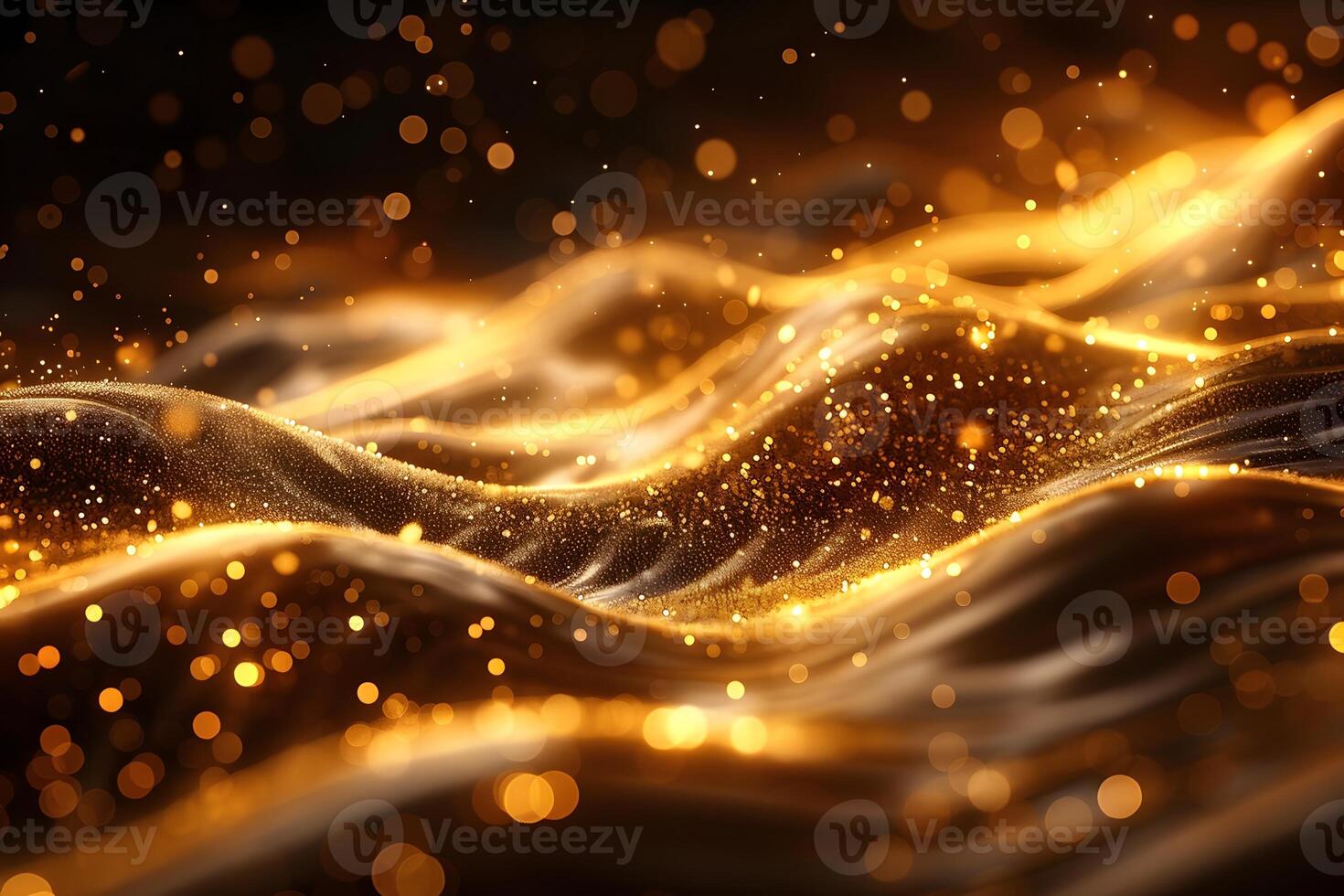 Golden Abstract Waves with Sparkling Particles for Elegant Backgrounds photo