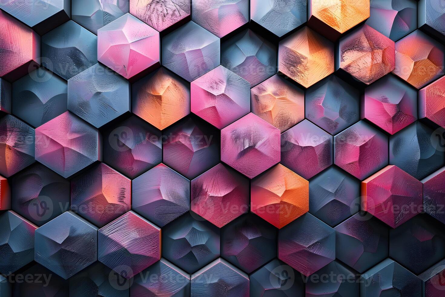 Abstract 3D Geometric Hexagon Pattern in Vibrant Pink and Blue Tones for Modern Design photo