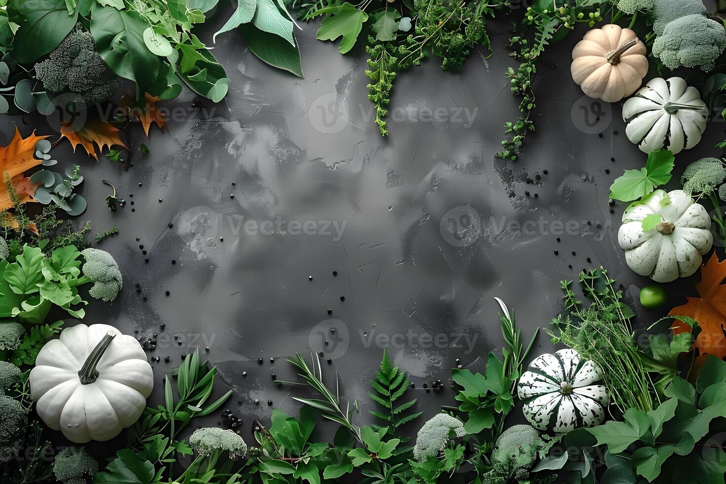 Autumn Harvest and Greenery Frame in Rustic Setting for Seasonal Decor photo