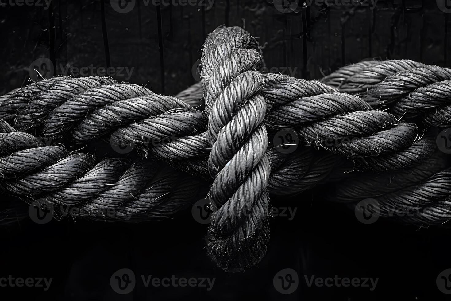 Textured Nautical Rope Knot Against Dark Background for Maritime Design photo