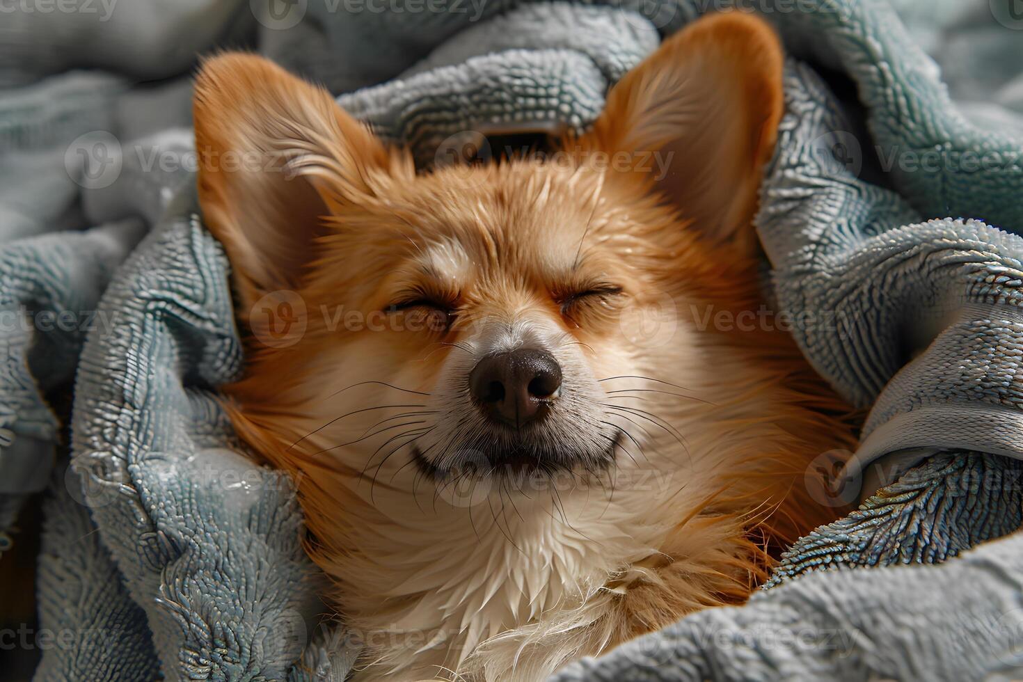 Cozy Corgi Relaxing in Soft Blanket for Comfortable Winter Snuggles photo