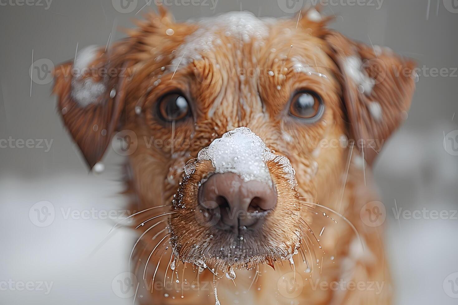 Adorable Dog with Snow-Covered Nose in Winter Scene for Pet Photography photo