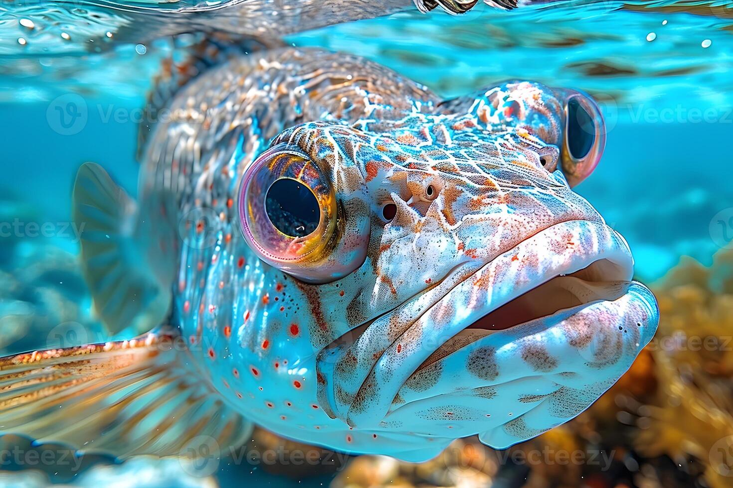 Vibrant Underwater Close-Up of Colorful Tropical Fish in Crystal Clear Ocean Waters photo