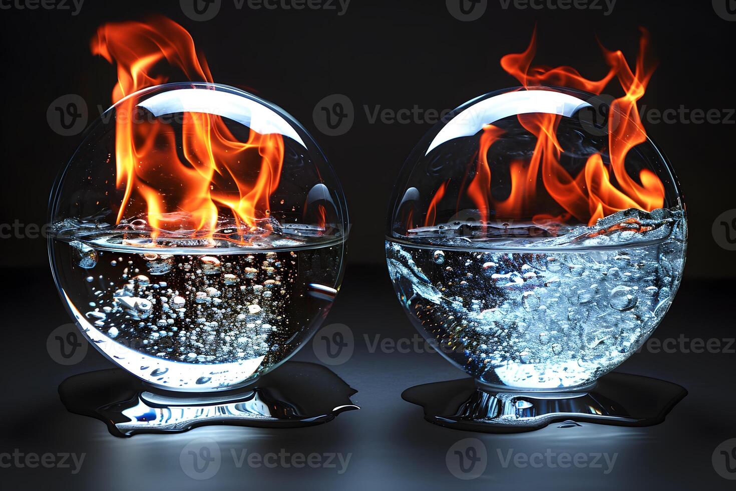 Fire and Water in Glass Spheres Balancing Natural Elements for Artistic Display or Decor photo