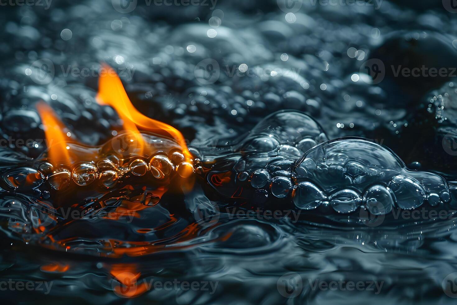 Fiery Flames and Bubbling Water Dynamic Elemental Contrast in Nature Photography photo