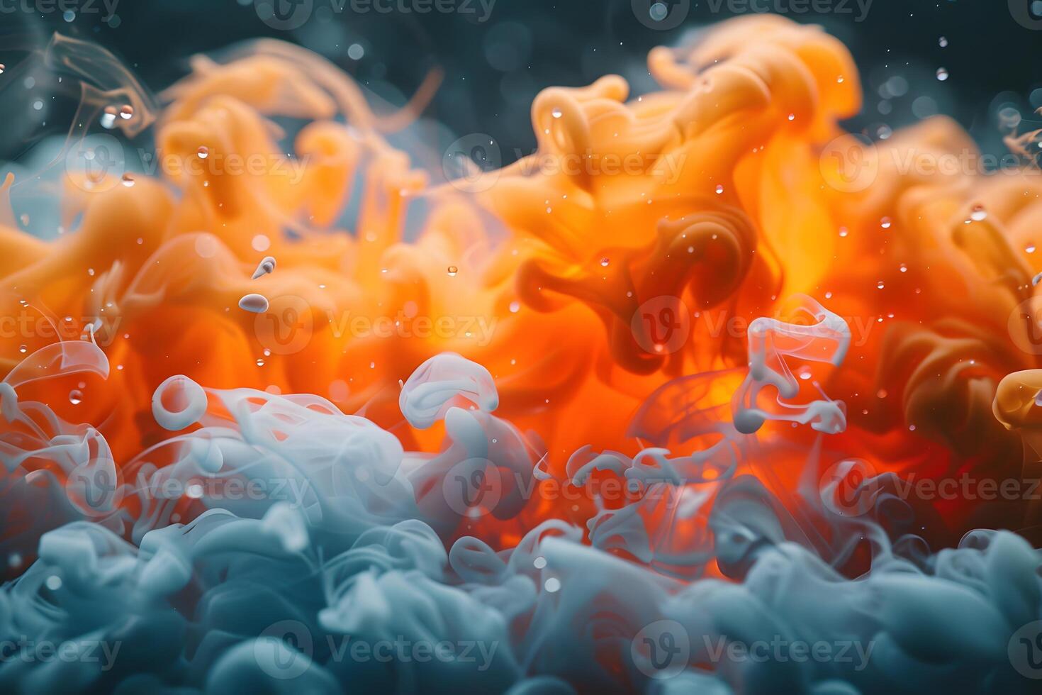 Dynamic Swirl of Vibrant Orange and Soft White Ink in Water - Abstract Art for Creative Design photo