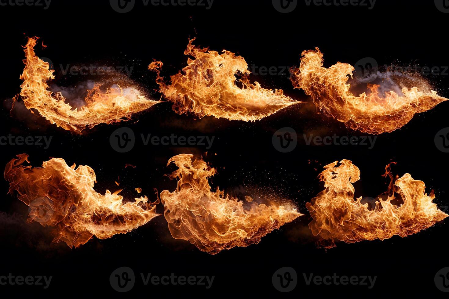Dynamic Fire Flame Array on Black Background for Creative Design photo