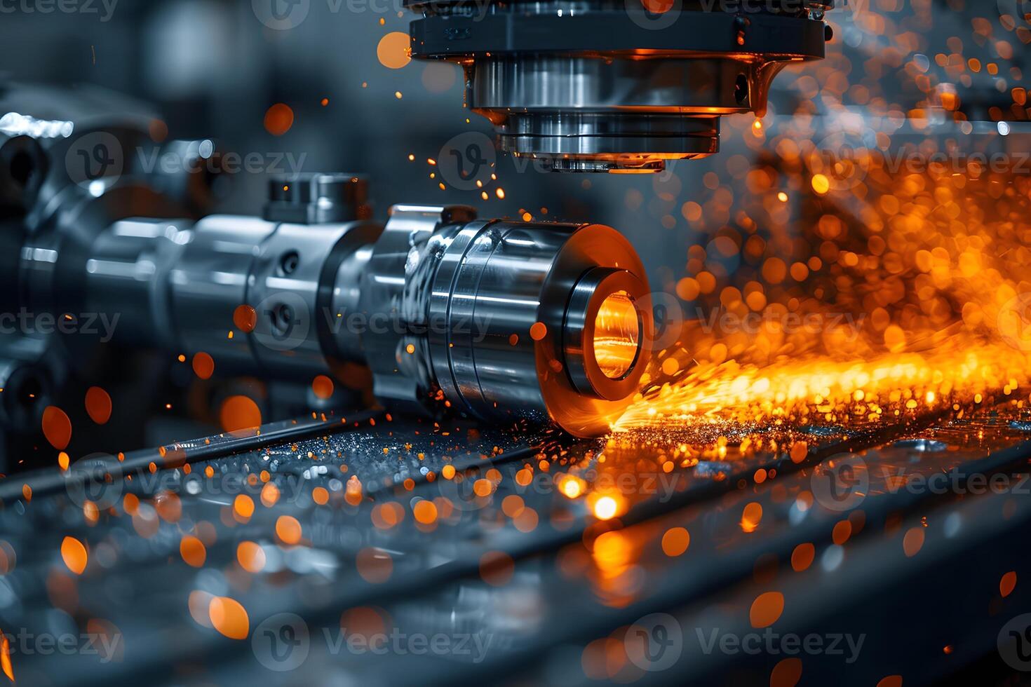 High-Precision CNC Lathe Milling with Metal Sparks for Industrial Manufacturing photo