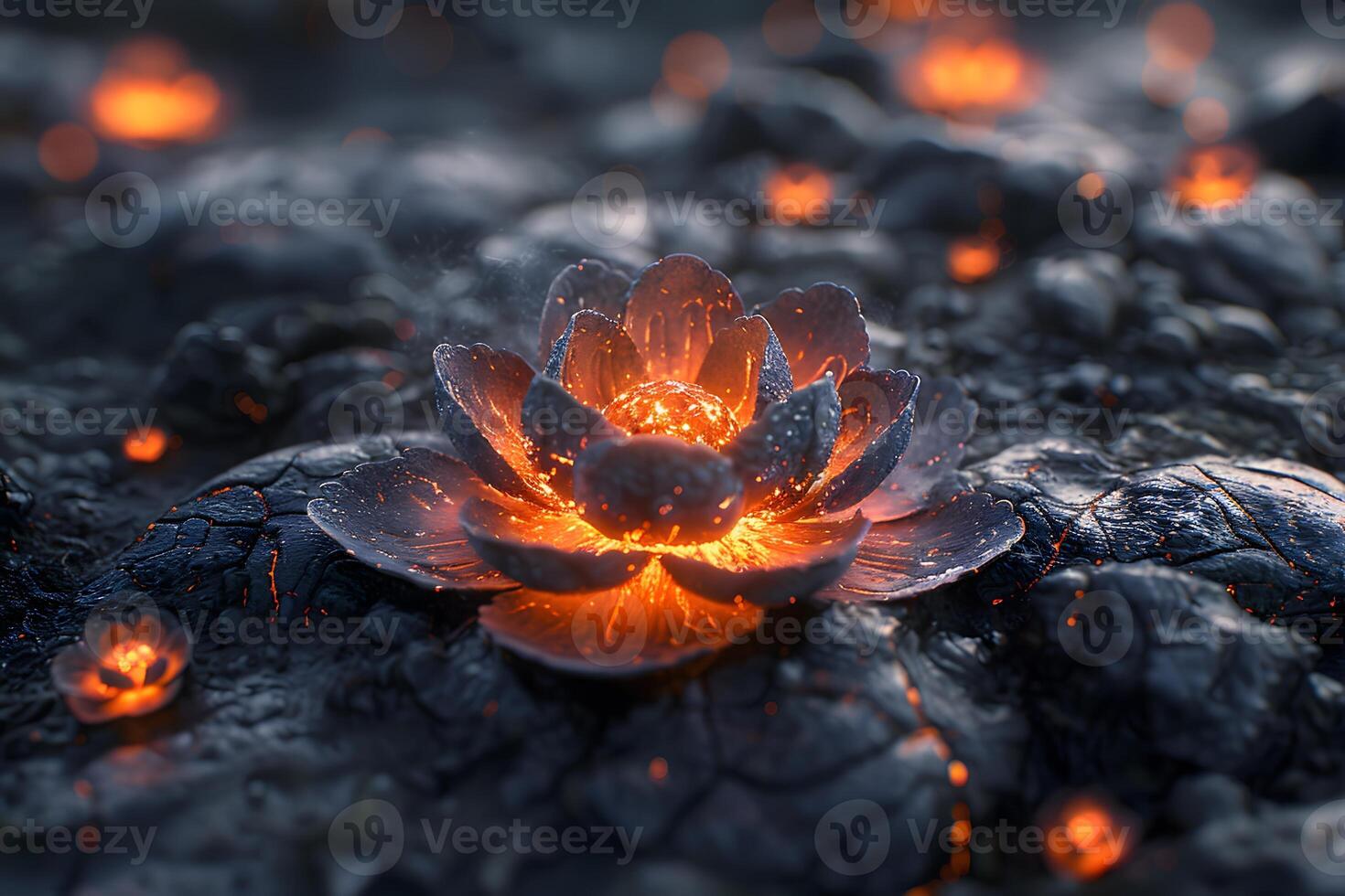 Enchanted Glowing Lotus in Mystical Night Setting for Fantasy Themed Art and Design photo