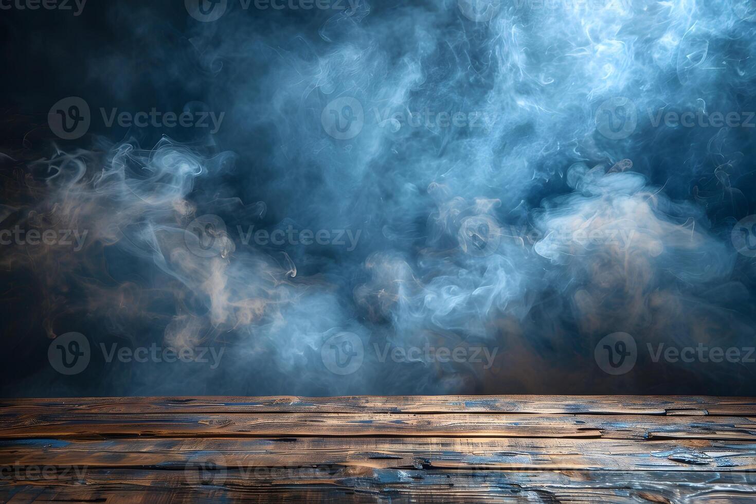 Enchanted Mist over Rustic Wooden Table - Mysterious and Atmospheric Background for Design photo