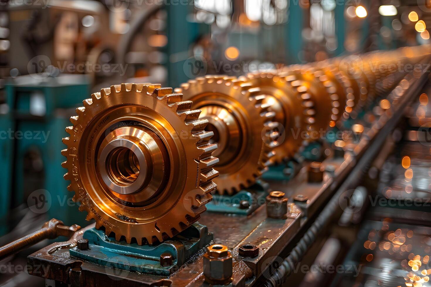 Industrial Machinery Gears in Metallic Gold Tone for Manufacturing and Engineering Concepts photo