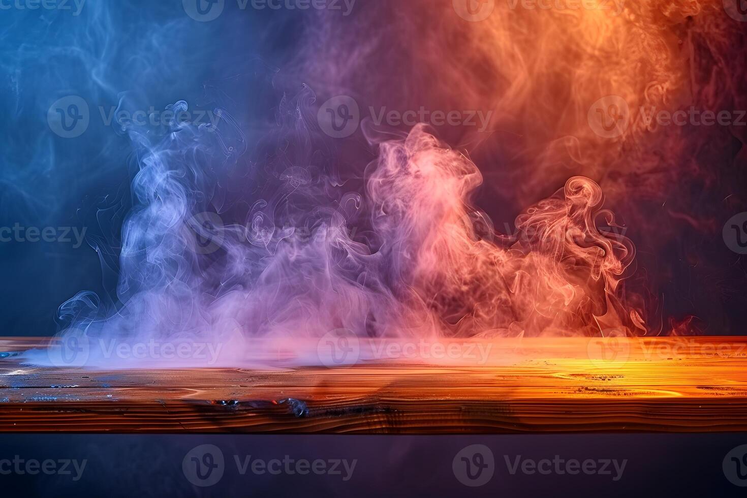 Mystical Blend of Smoke and Light on Wooden Surface for Abstract Art Inspiration photo
