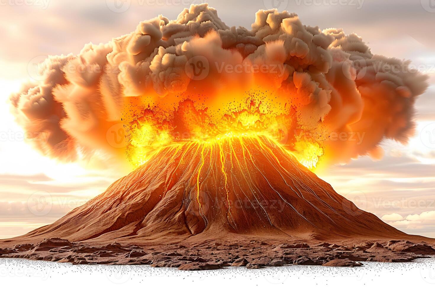 Spectacular Volcanic Eruption Showcasing Fiery Lava and Ash Explosion photo