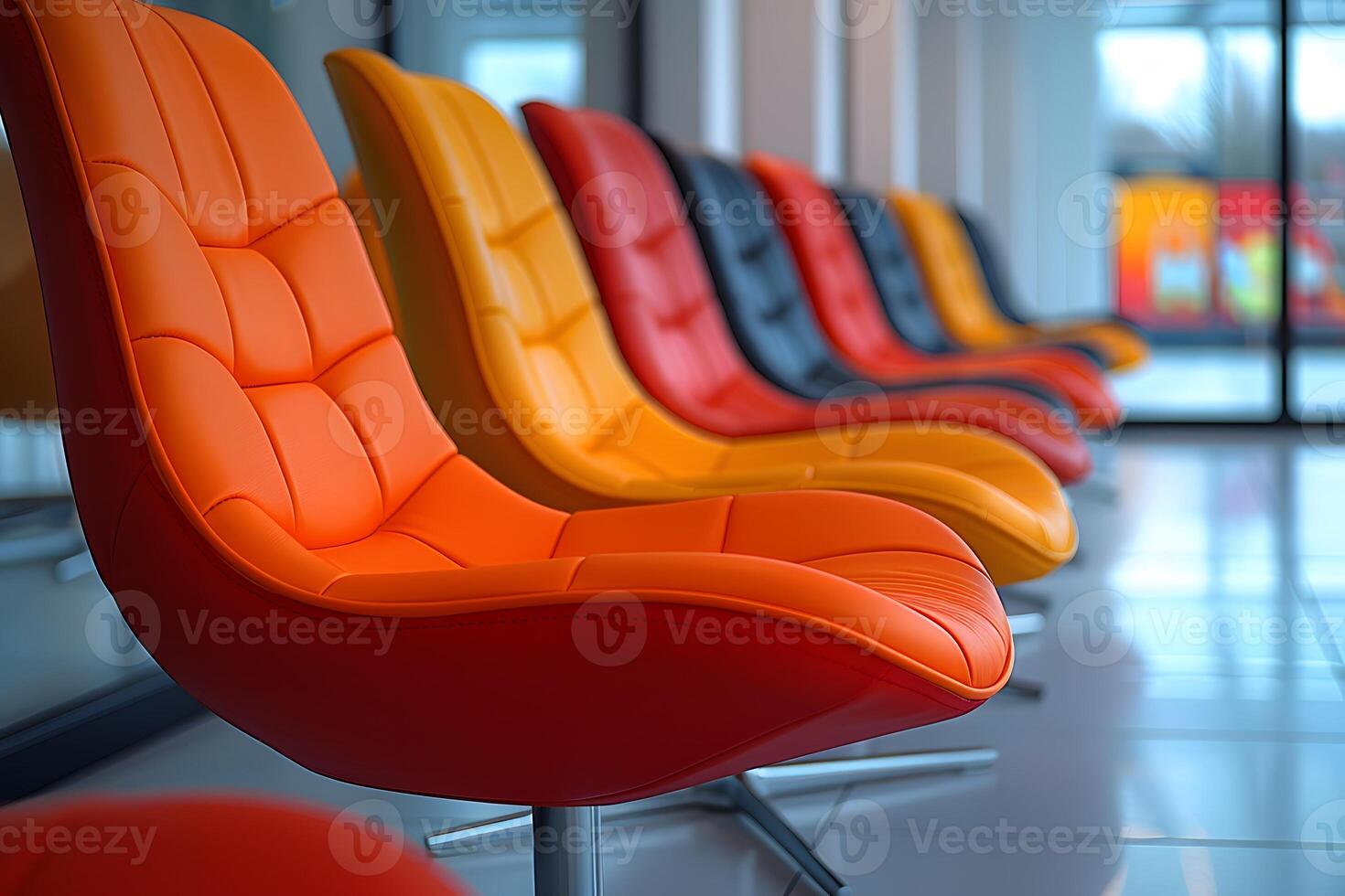Modern Vibrant Office Chairs in a Row for Contemporary Workspace Design photo