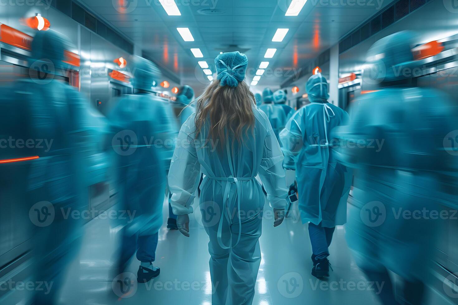 Medical Professionals Walking in Hospital Corridor Healthcare Teamwork and Hospital Environment photo