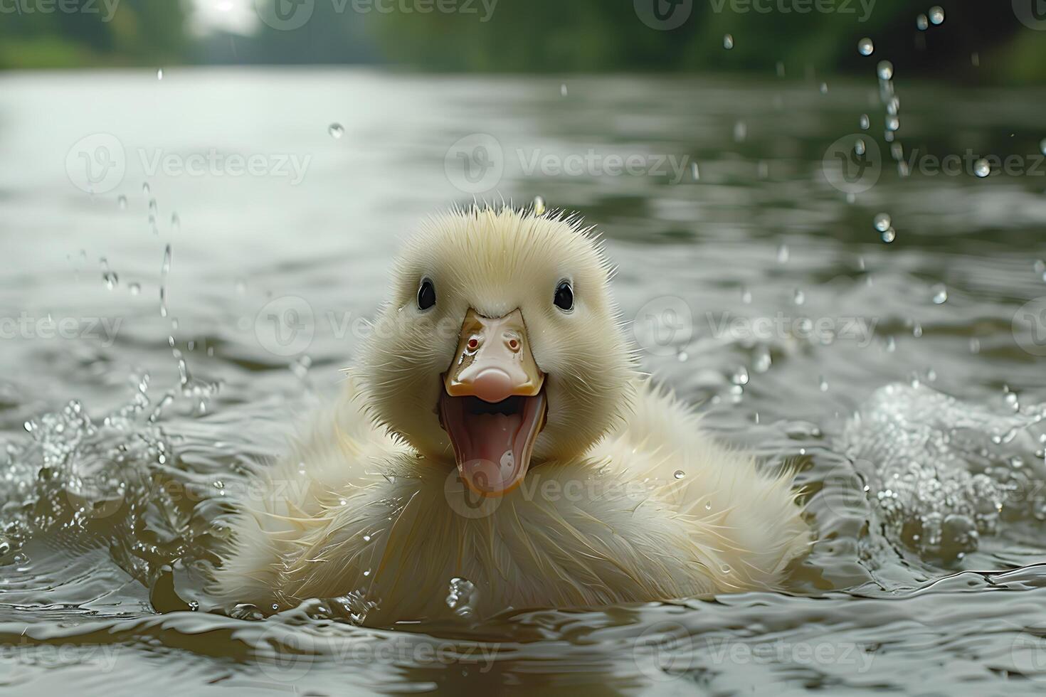 Adorable Duckling Joyfully Splashes Through Lake Waters photo