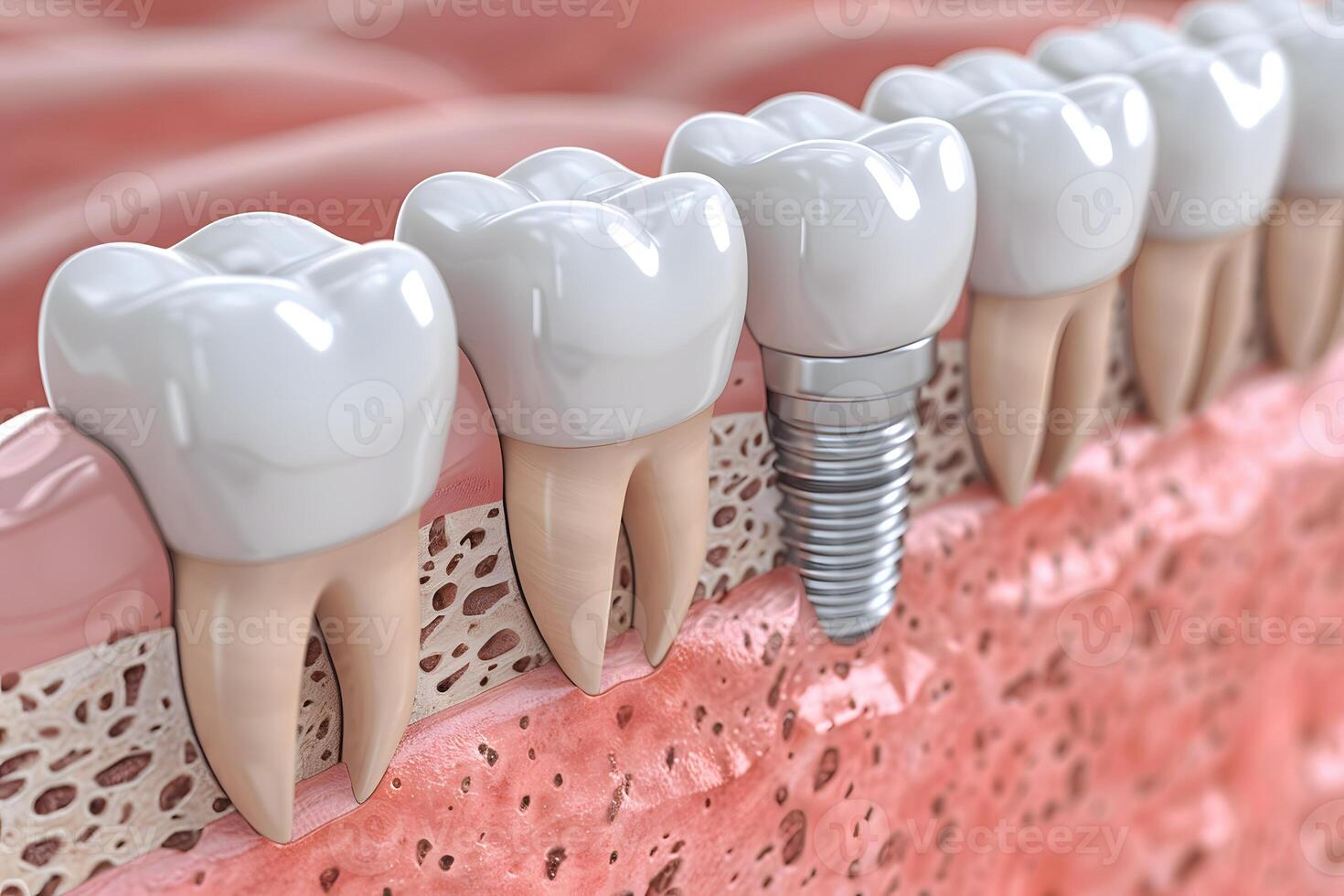 Dental Health and Implant Illustration Showing Tooth Structure and Implant Integration photo