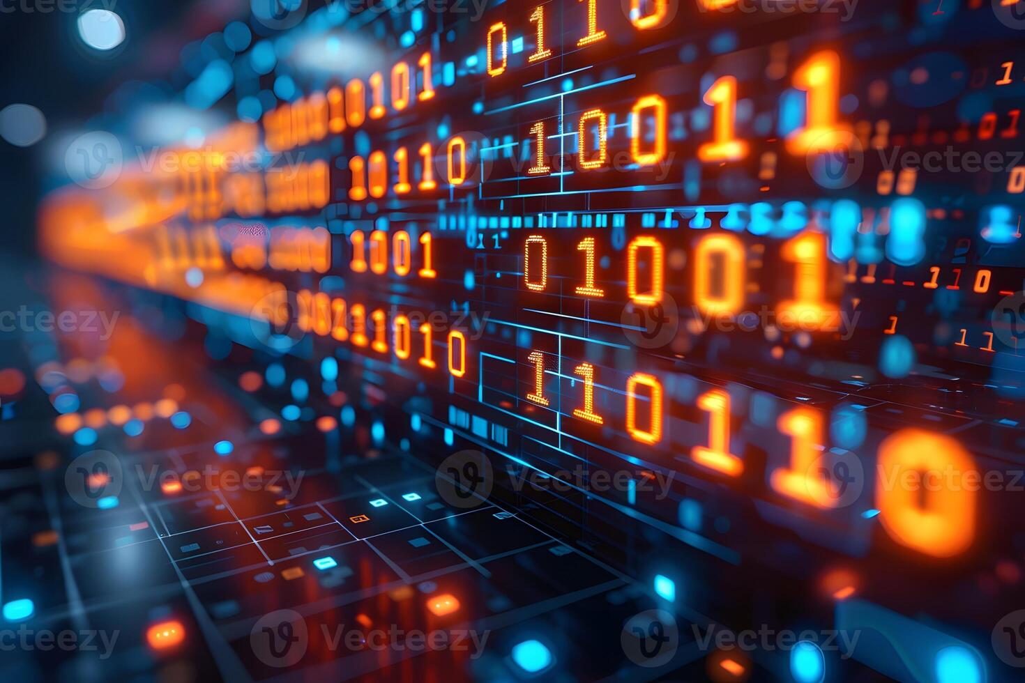 Digital Transformation Binary Code and Data Network in Blue and Orange photo