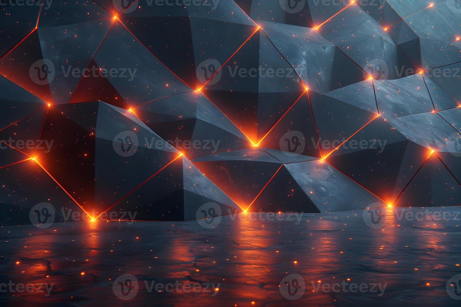 Futuristic Geometric Abstract Scene with Illuminated Triangles photo