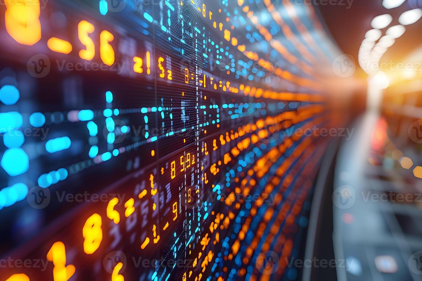Dynamic Digital Stock Market Ticker Display with Abstract Financial Data photo