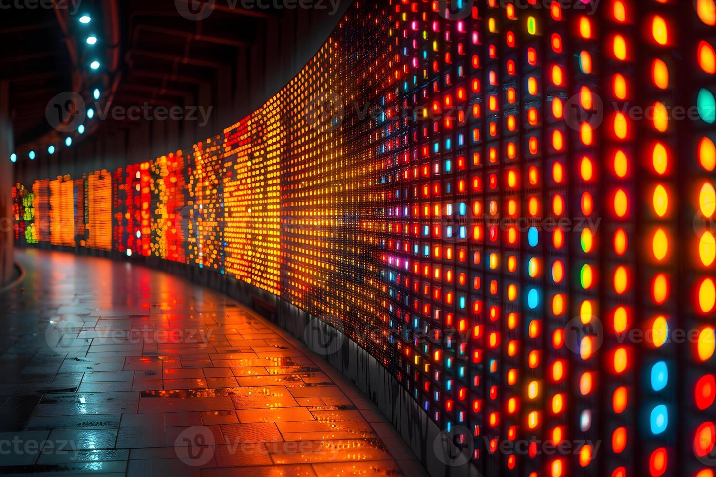Futuristic Urban Tunnel with Vibrant LED Light Display for Digital Art and Design photo