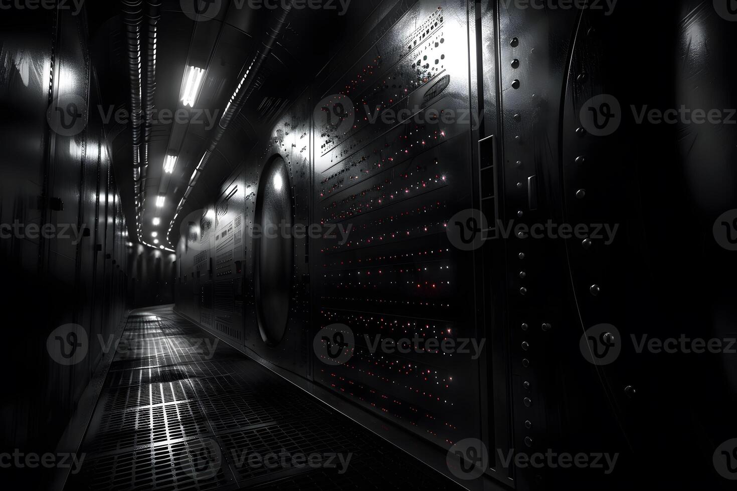 Futuristic Sci-Fi Corridor with Intricate Metallic Details and Subtle Lighting photo