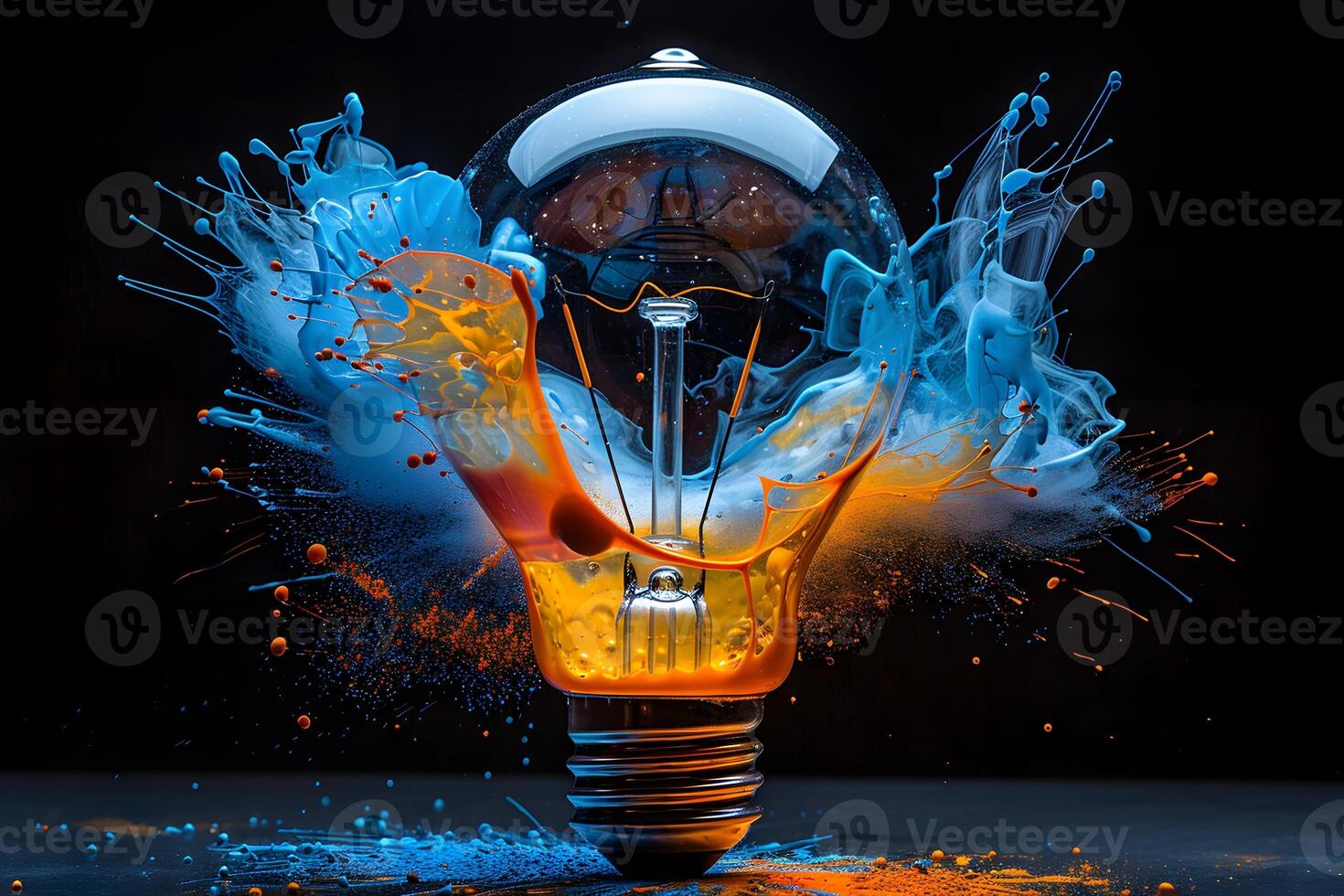 Creative Energy Splash Innovative Art with Colorful Light Bulb Explosion Design photo