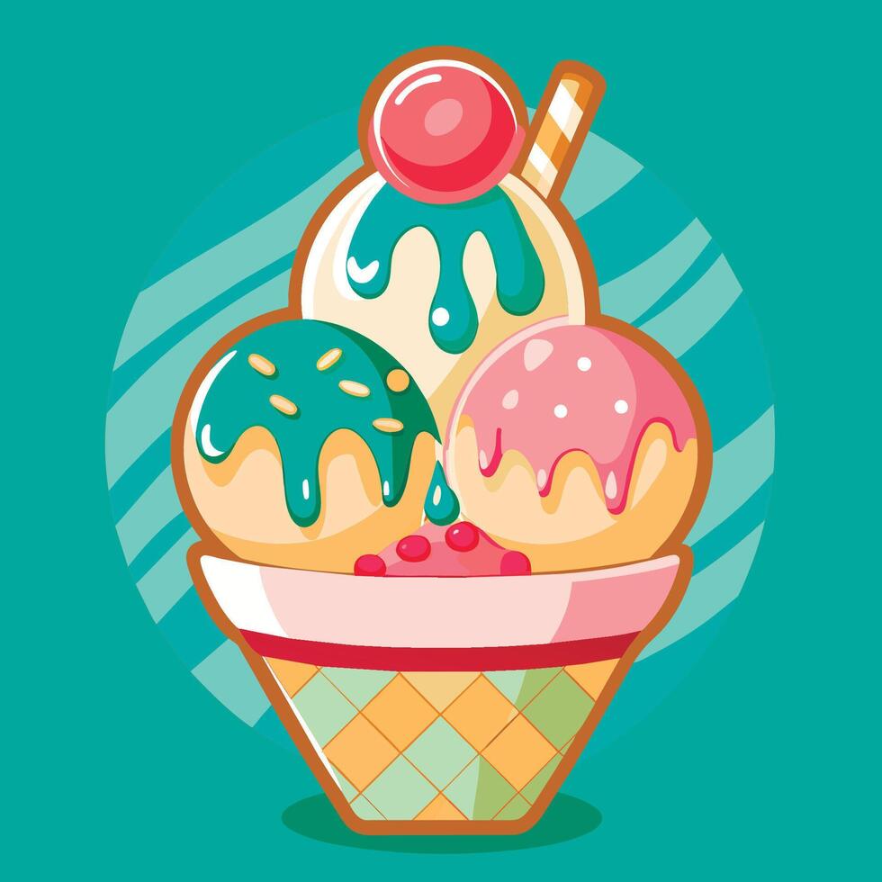 Ice cream sundae with cherry on top illustration vector