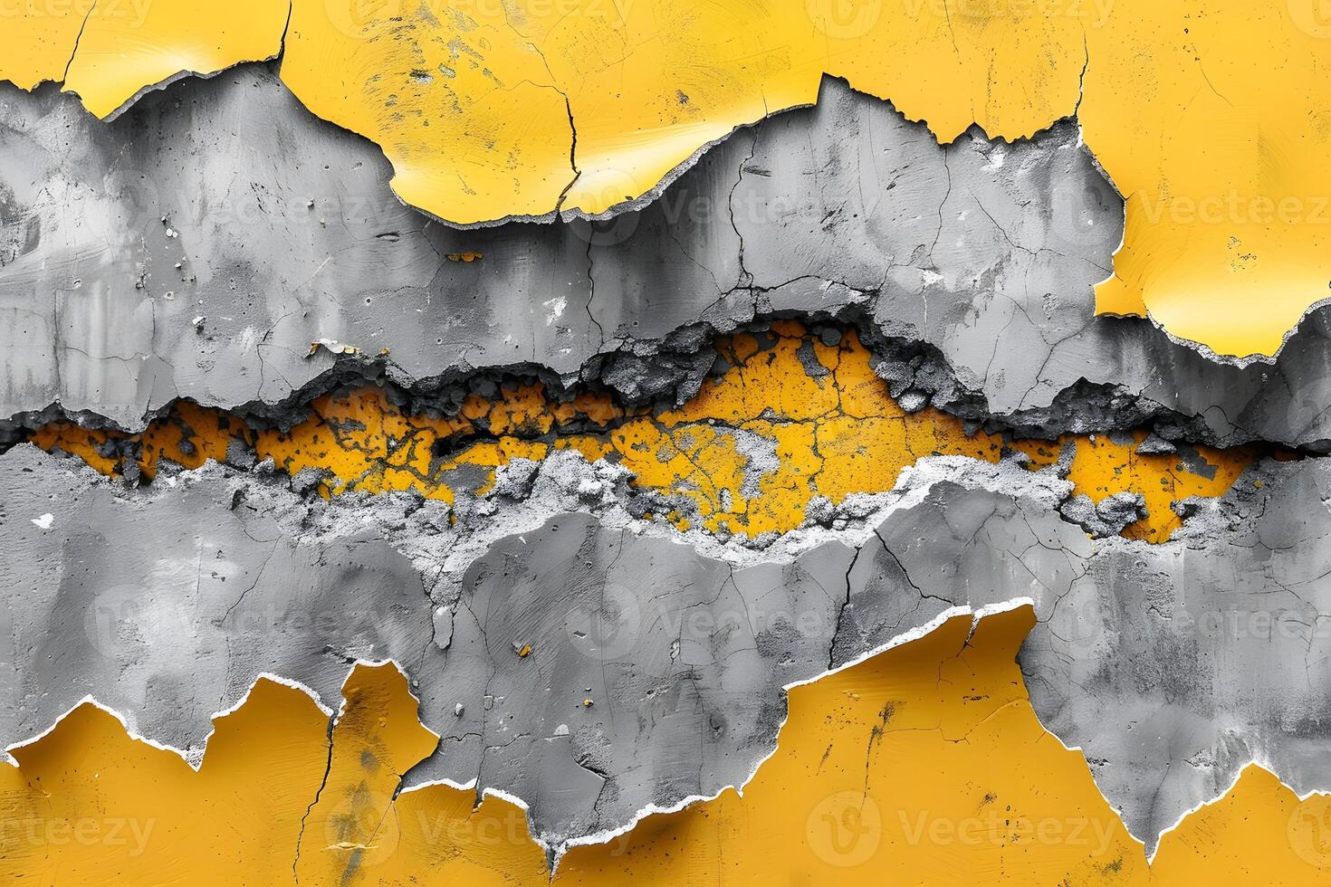 Abstract Art of Cracked Paint Layers on Yellow and Gray Surface for Creative Design photo