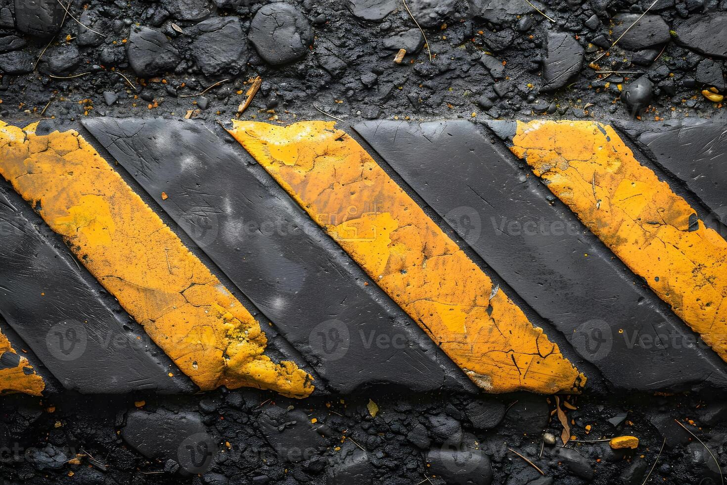 Urban Safety Design Yellow and Black Diagonal Stripes on Asphalt Surface photo