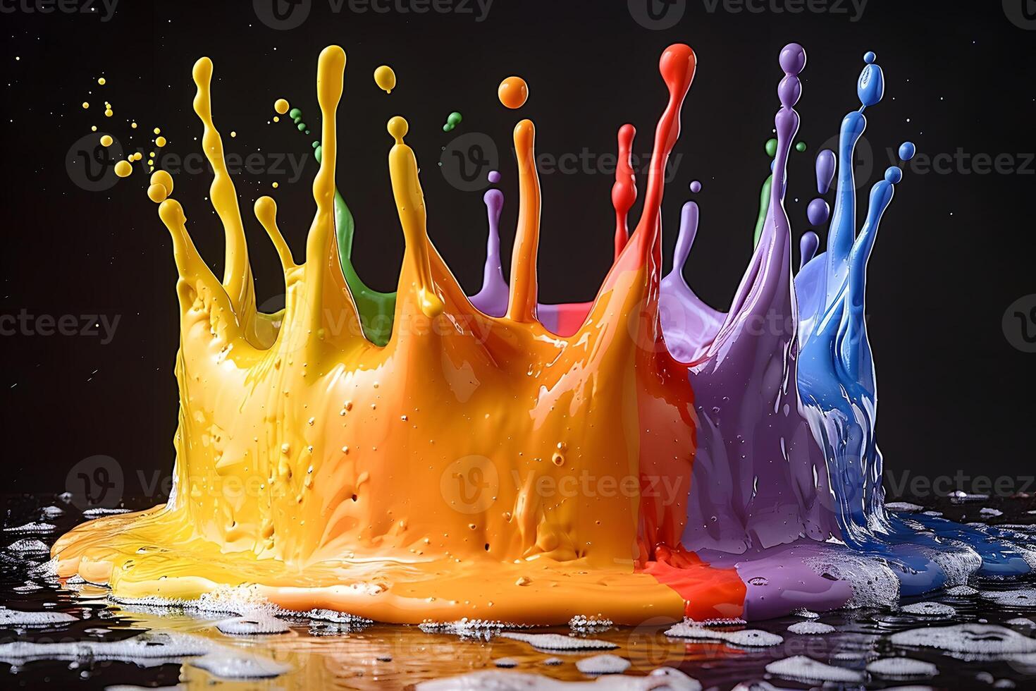 Vibrant Splash of Colorful Paint in Motion on Black Background for Artistic Expressions photo