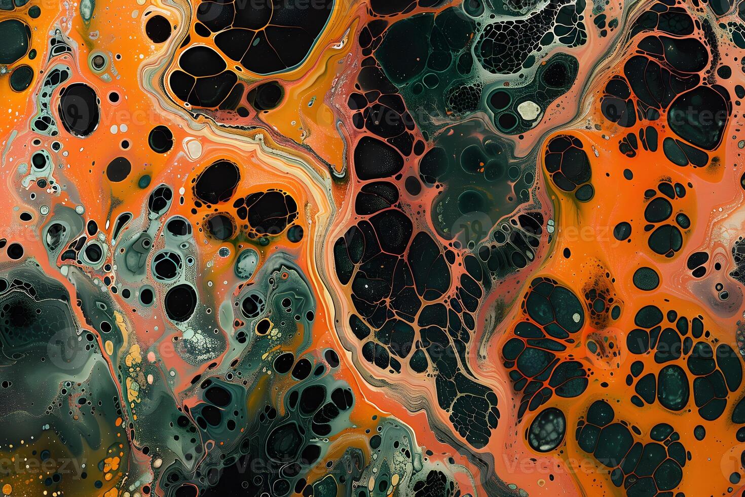 Abstract Fluid Art with Vibrant Orange and Green Swirls for Modern Design photo
