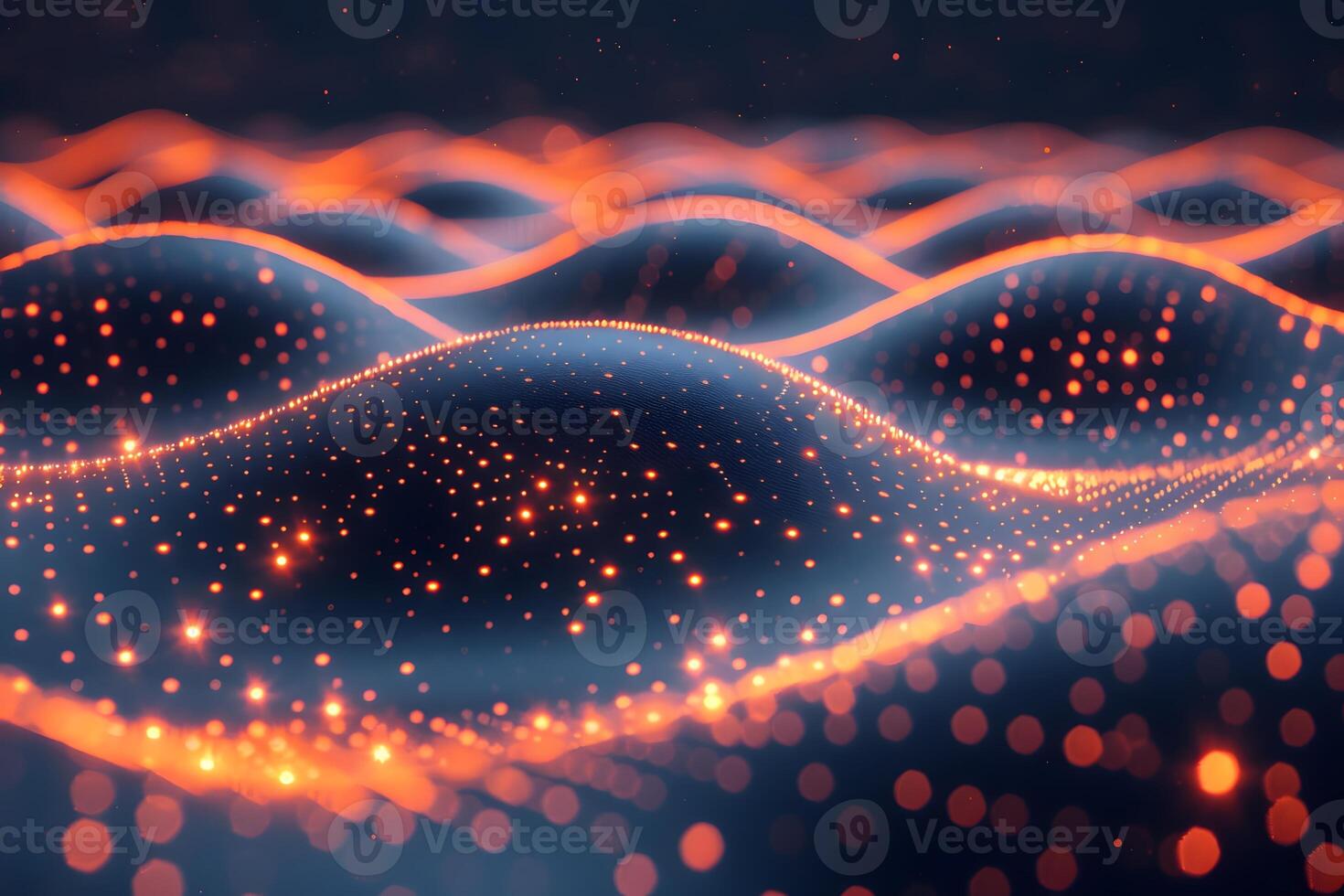 Digital Abstract Waves with Glowing Particles for Futuristic Design Concepts photo