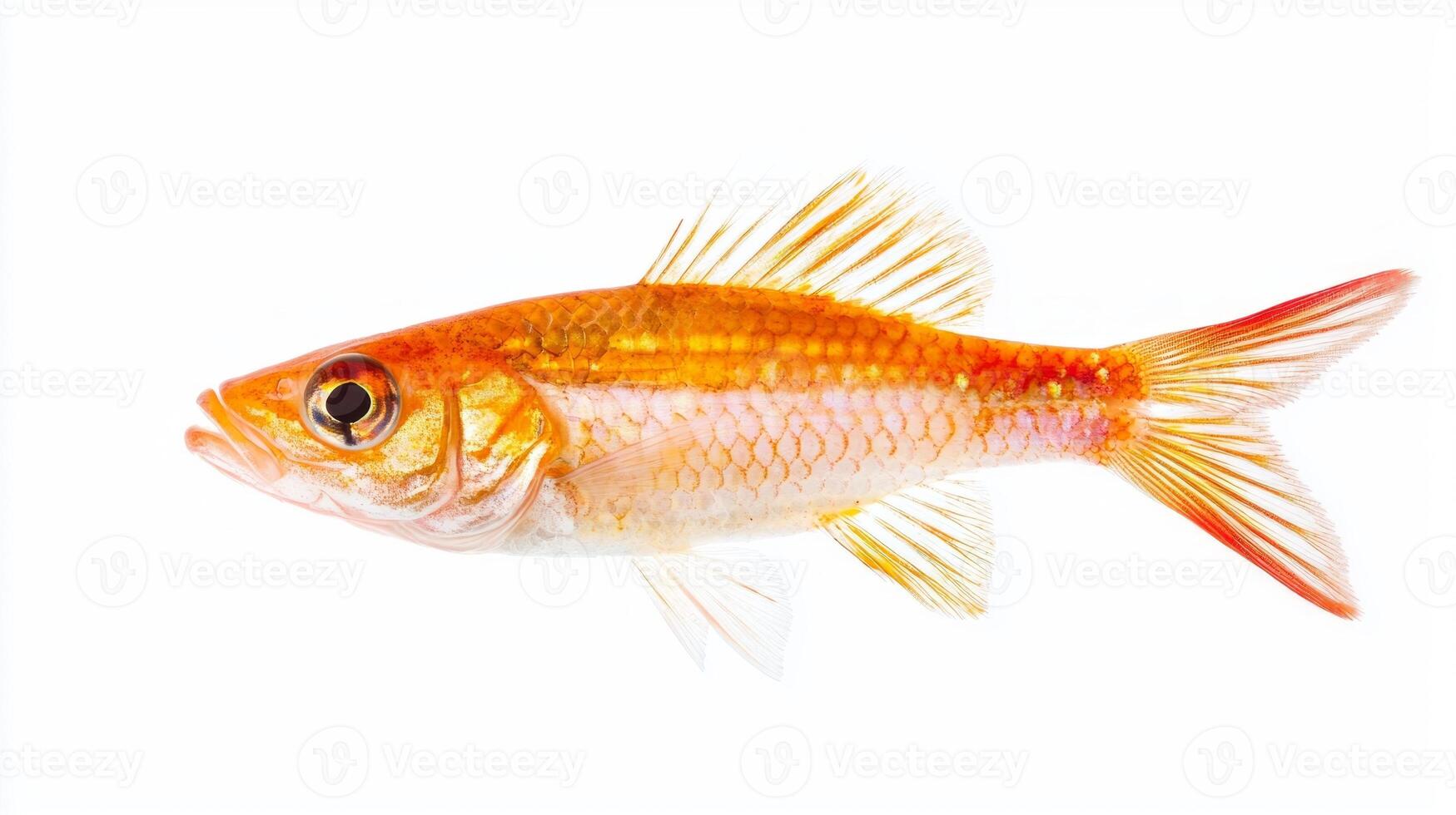 red mullet known scientifically as Mullus barbatus displays its striking orange and gold hues while resting against a white backdrop highlighting its unique physical characteristics. photo