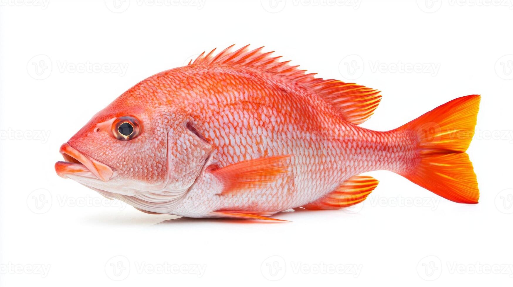 red snapper Lutjanus campechanus displays its striking red color and unique fin structure while resting on a clean white surface highlighting its beauty and detail. photo